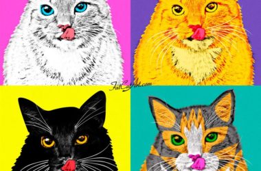 Andy Warhol, Marylin the Cat in white, yellow, black, and tortoise shell